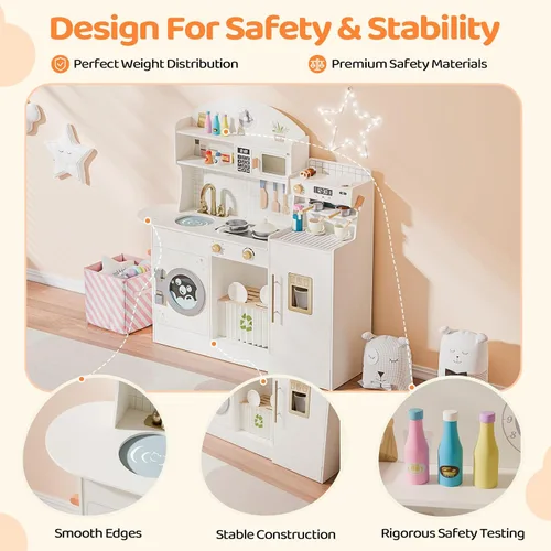 Miniatura 5 de JOYMOR Juego de cocina de madera con máquina de café, muchos accesorios de cocina de simulación, diseño de cocina para niños, mejor regalo