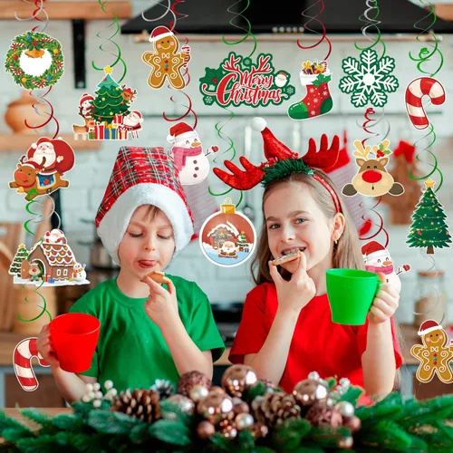 Miniatura 3 de 61 piezas de remolinos colgantes de Navidad, decoraciones colgantes de Navidad, muñeco de nieve y alce para decoraciones de fiesta de Navidad