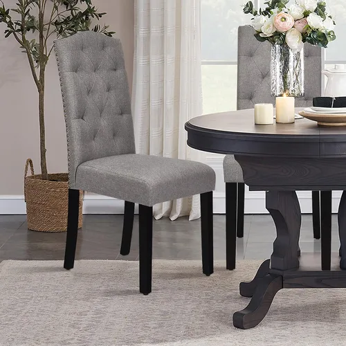 Miniatura 8 de S AFSTAR Juego de 2 sillas de comedor de tela, sillas de comedor tapizadas con patas de madera maciza y respaldo alto, sillas Parsons copetudas
