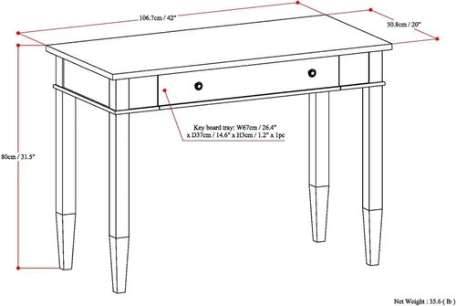 Miniatura 2 de SIMPLIHOME Carlton Desk - Escritorio de madera maciza de 42 pulgadas de ancho en marrón moreno, mesa de computadora de oficina en casa de transición
