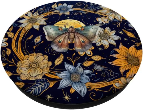 Miniatura 2 de Polilla Luna Flores Astrología Espacio Celestial Retro Mariposa PopSockets intercambiables PopGrip