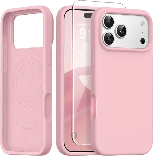 Miniatura 76 de GONEZ Funda de silicona para iPhone 14 Pro Max, compatible con MagSafe, con protector de pantalla + protector de lente de cámara, silicona líquida a