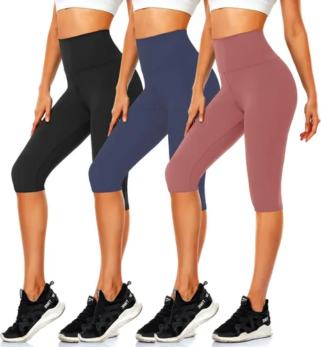 Leggings hasta la rodilla para mujer, pantalones capri de cintura alta, pantalones cortos de ciclista para mujer, yoga, entrenamiento, ejercicio,