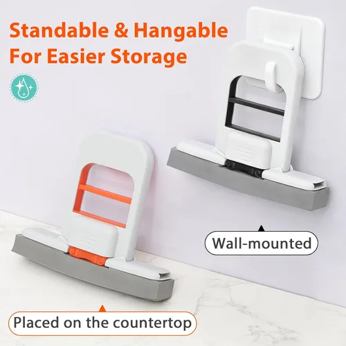 Miniatura 7 de Mini trapeador autoexprimible, fregona de esponja pequeña naranja, sistema de limpieza de uso húmedo y seco, trapeador de escritorio plegable, mango