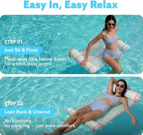 Miniatura 5 de Sloosh Paquete de 3 flotadores inflables 4 en 1 para piscina, hamacas de agua, accesorios multiusos para piscina