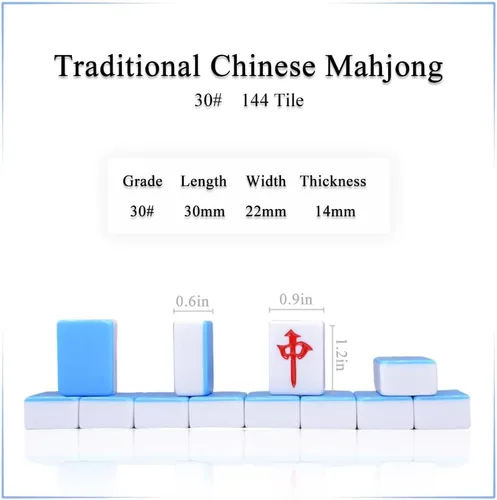 Miniatura 2 de drizzle Juego de mahjong de 1.181 in azul – 144 azulejos de tamaño mediano con bolsa de panda y bastidores – Juego de mesa tradicional chino