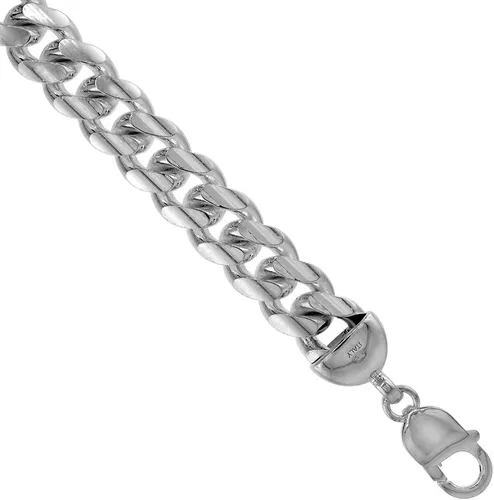 Miniatura 2 de Collares y pulseras de plata de ley de 2 a 0.709 in de Miami con eslabones apretados para hombres y mujeres, superficie abovedada lisa, sin níquel