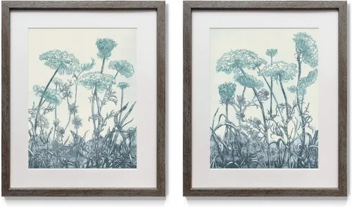 Miniatura 14 de Arte floral para pared, marco rústico de plata envejecida, juego de decoración de pared de 2 piezas: plumeria, caléndula, flores silvestres