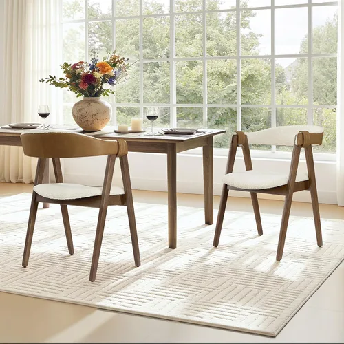 Miniatura 10 de CHITA Juego de 2 sillas de comedor de madera, modernas sillas de cocina tapizadas de felpilla con patas de goma y respaldo curvo, sillas de tela