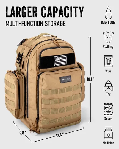 Miniatura 7 de Dinictis Bolsa de pañales para papá, mochila para pañales para hombres con cambiador de pañales, mochila militar para pañales con sistema Molle