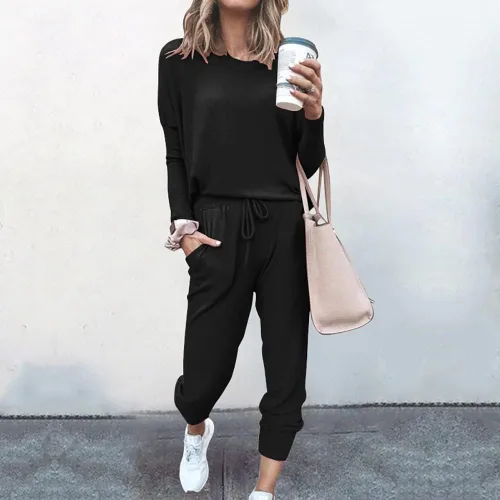 Miniatura 2 de Adogirl Conjunto deportivo de 2 piezas para mujer sudadera de manga larga pantalones deportivos con cordón