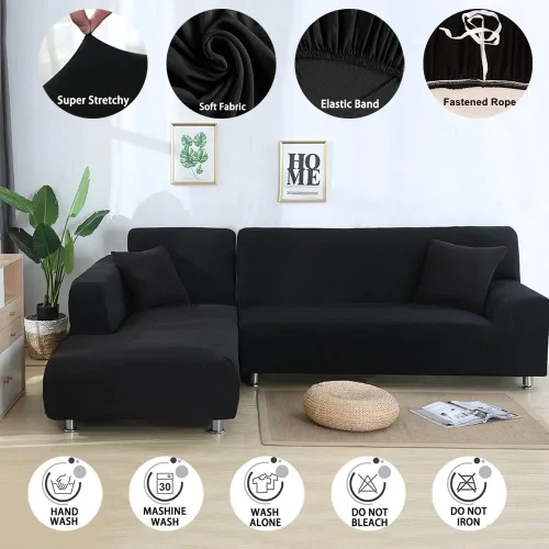 Miniatura 2 de L Shaped Sectional Sofa Covers 2 Pieces, 1+2 Seater High Elastic Super Stretch Couch Covers, All-Inclusive Non-Slip Slipcover Set with Pillowcases