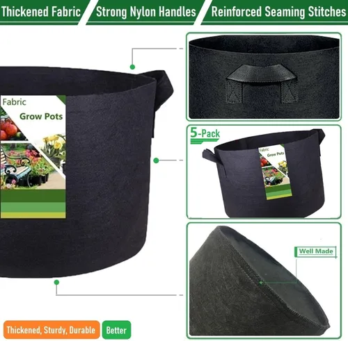 Miniatura 6 de Paquete de 5 bolsas gruesas de 1 galón para vivero, bolsas de cultivo de plantas (7 x 6 pulgadas), macetas de tela para macetas, bolsa de jardín