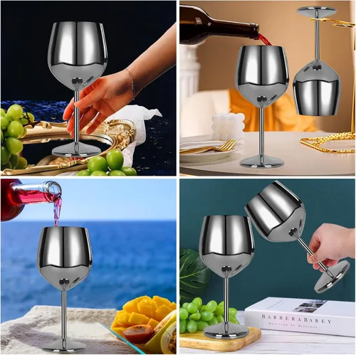 Miniatura 2 de VERISA Copas de vino negro de acero inoxidable, 18 oz irrompible rojo elegante copas de vino copa de metal tallo largo copa negra fiesta al aire