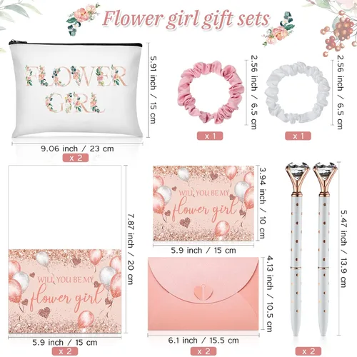 Miniatura 3 de Eccliy Juego de 12 piezas de regalo de propuesta de niña de las flores, bolsa de cosméticos, tocado de niña de las flores, scrunchies de satén