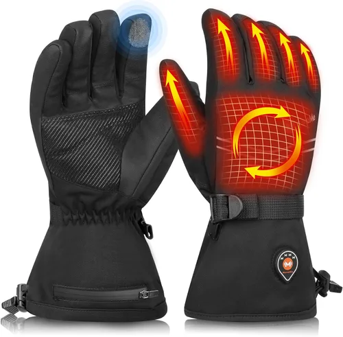 Guantes térmicos recargables para hombres y mujeres, guantes térmicos eléctricos de 7.4 V, guantes de esquí impermeables y resistentes al viento