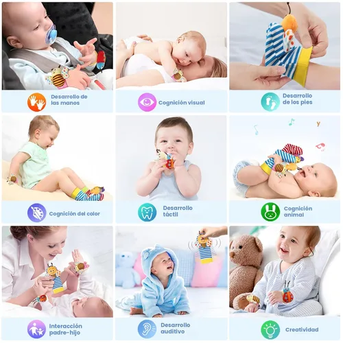 Miniatura 8 de Bloobloomax Set de Sonajeros para Muñeca y Calcetines Buscadores de Pies, Juguetes para Bebé Niña o Niño de 0 a 36 Meses, Juguetes para Manos y Pies