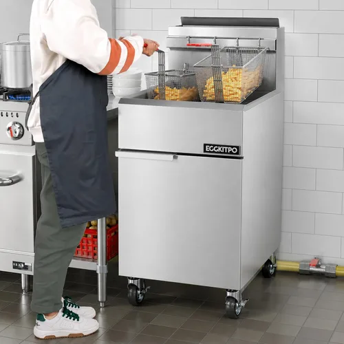 Miniatura 4 de EGGKITPO Freidora de gas propano líquido de 70 libras, con certificación CSA, freidora comercial con 2 cestas y drenaje de aceite, 5 tubos