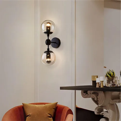 Miniatura 4 de Modo Lighting Industrial Wall Sconce Lighting Black Wall lamp 2 Lights Mid-Century Vanity Light Fixture with Globe Glass Shade for Bedroom Study