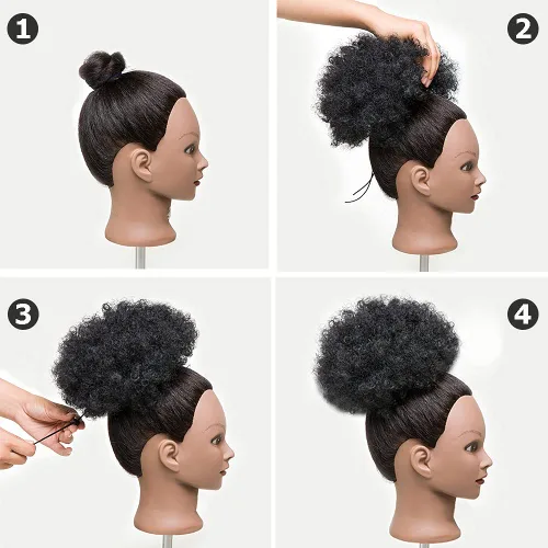 Miniatura 5 de MOONSHOW Extensión de cola de caballo afro con cordón para mujeres negras, extensión de moño corto afro rizado, extensiones de cabello sintético