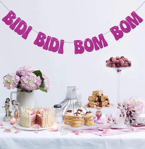 Miniatura 8 de Bidi Bidi Bom Bom Banner para despedida de soltera Baile latino mexicano Beat Latina Dance Music Beat Decoración Rosa Fuerte Glitter
