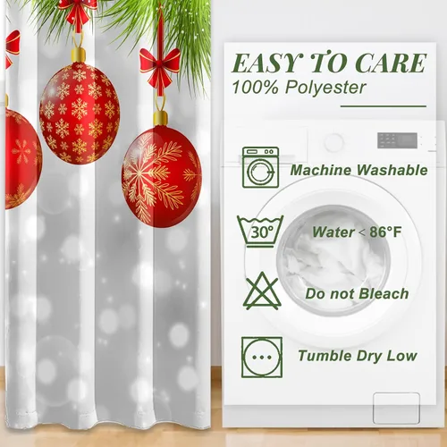 Miniatura 6 de AWERT Cortinas de Navidad con Bolas Vibrantes para Sala de Estar, Cortinas Opacas de Navidad Juego de 2 Paneles, Ojales de Acero Inoxidable Plateado