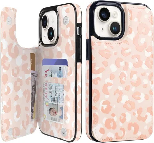 Miniatura 31 de uCOLOR Funda de piel con tapa para tarjetas compatible con iPhone 13 6.1, iPhone 14 6.1, mujeres y niñas con tarjetero y función atril