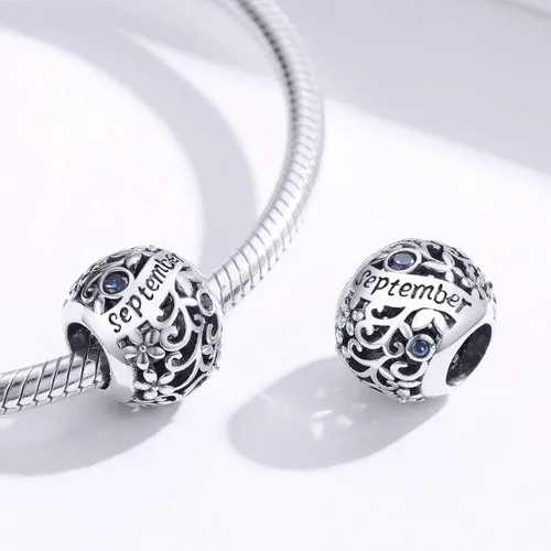 Miniatura 2 de Dijes de piedra natal para pulsera, cuentas de plata de ley 925, abalorios de flores caladas, dijes de feliz cumpleaños para pulsera y collar Piedra