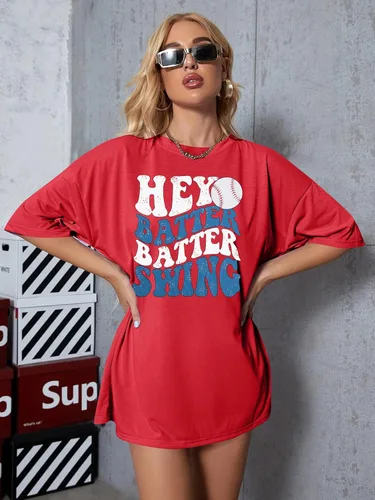 Miniatura 27 de Camiseta de béisbol para mujer, camisetas de béisbol de gran tamaño Hey Batter Batter Swing Graphic Tee Ballpark Gift Tops de manga corta