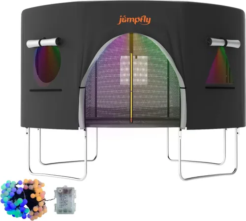 jumpfly Carpa para Trampolín de 12 Pies para Niños, Compatible con Trampolín Redondo de 8 Postes Rectos, Cubierta de Sombra para Trampolín con Luz