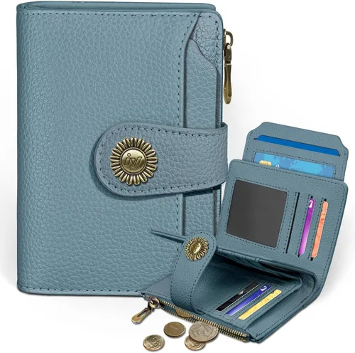 Miniatura 33 de Icycay Cartera pequeña para mujer, plegable con bloqueo RFID, soporte para tarjetas de crédito, bolsillo con cremallera para monedas, piel