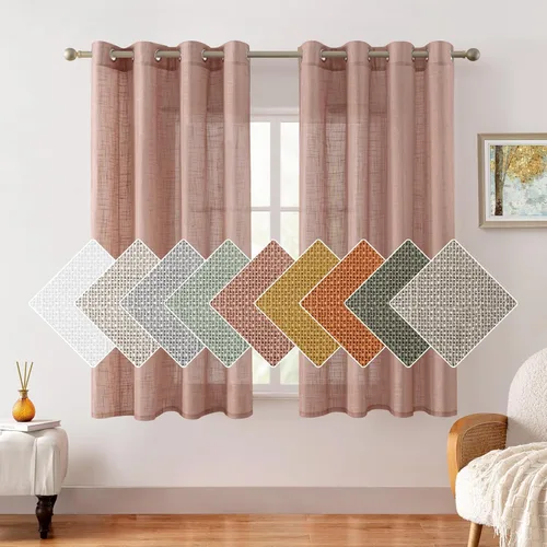 HOMEIDEAS - Cortinas traslúcidas de lino rosa pálido, 2 paneles de 63 pulgadas de largo con textura de rosa polvoriento semitransparente, cortinas