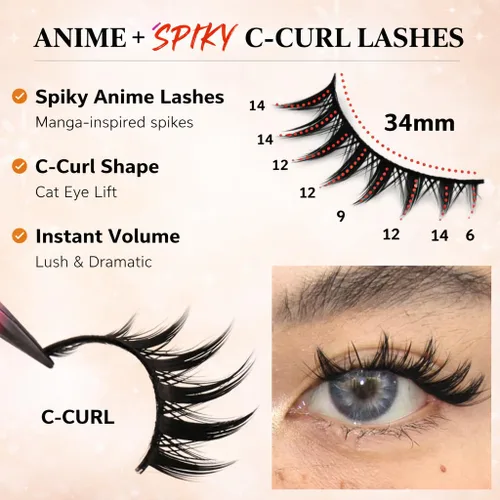 Miniatura 3 de 10 pares de pestañas postizas de anime de manga, pestañas sintéticas de ojo de gato, pestañas ligeras sin crueldad animal para maquillaje diario
