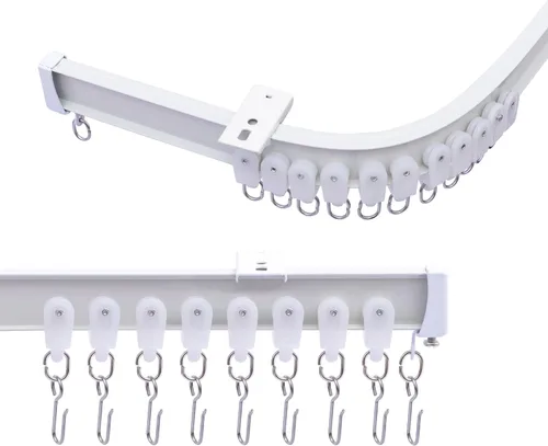 MaKefeile Sistema de rieles de cortinas de techo, rieles de cortina flexibles y flexibles para montaje en techo, riel deslizante de aluminio Blanco