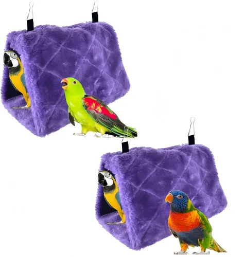 Miniatura 9 de Paquete de 2 hamacas colgantes para cama de nido de pájaros, cama para dormir, cueva colgante de felpa, cabaña feliz para mascotas, loro, periquito