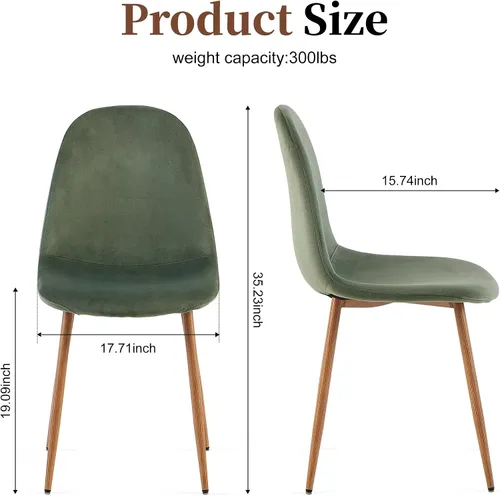 Miniatura 2 de Juego de 4 sillas de comedor de terciopelo, asientos modernos con patas de metal para sala, dormitorio, comedor, sillas verdes para comedor, juego