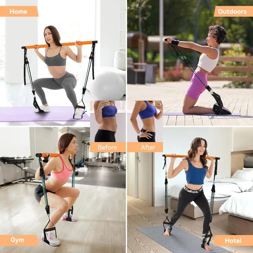 Miniatura 7 de Hommie Kit de barra de pilates portátil con bandas de resistencia para hombres y mujeres, barra de pilates mejorada de 3 secciones con bandas