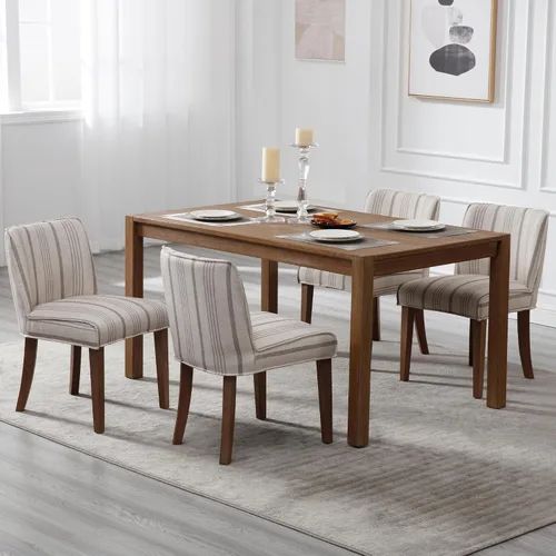 Miniatura 4 de chairus Juego de 2 sillas de comedor de granja, cómodas sillas de cocina tapizadas de tela de lino de madera marrón nogal, sillas de comedor