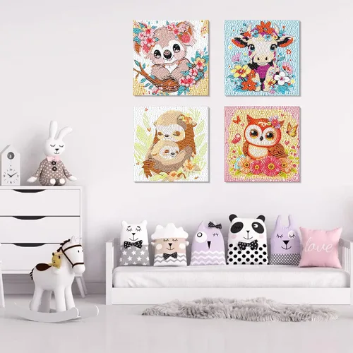 Miniatura 2 de Paquete de 4 kits de arte de diamantes para niños y adultos principiantes, kits de pintura de diamantes de dibujos animados 5D para niños, kits