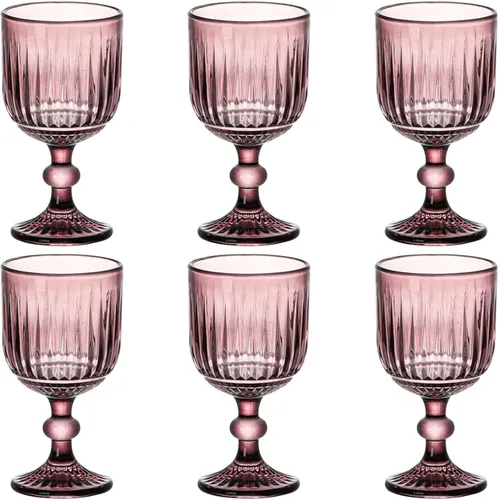 Taganov Juego de 6 vasos morados para beber de agua de vino de colores, vasos rosados, cristalería de 11 onzas para boda, fiesta, bar, con patrón