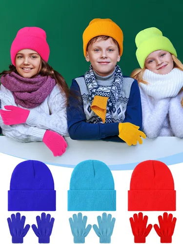 Miniatura 2 de Juego de 48 piezas de gorro y guantes de invierno para niños, paquete a granel, gorro de punto, unisex, paquete de guantes mágicos, regalo