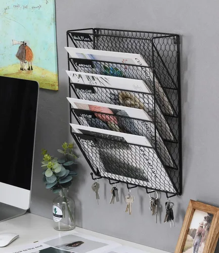 Miniatura 5 de Soporte de pared PAG para archivos, organizador de correo, metal, alambre de gallinero, soporte para pared, 3 niveles