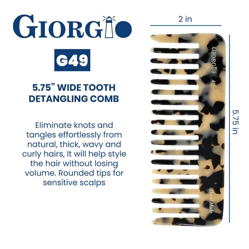 Miniatura 3 de Giorgio G49 White Tokio, peine desenredante de dientes anchos para cabello grueso y rizado, desenredante de cabello húmedo y seco, hecho a mano