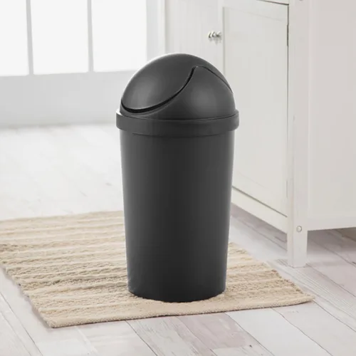 Miniatura 4 de Sterilite Paquete de 6 cestos de basura con tapa basculante, papelera redonda con tapa abatible de 3 galones, negro