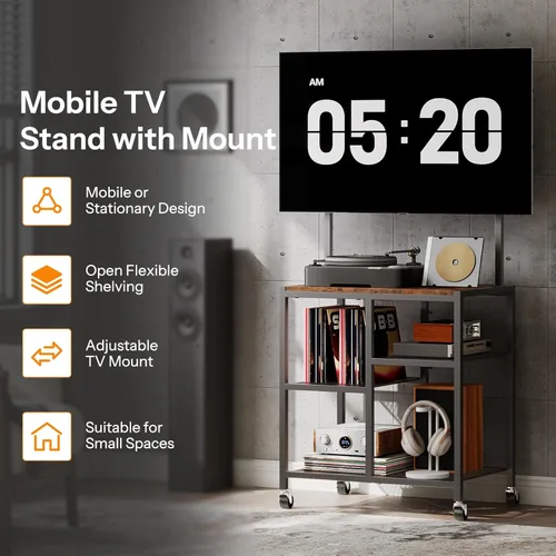 Miniatura 4 de HOOBRO Soporte de TV pequeño con ruedas y soporte para televisores de 50 pulgadas, soporte móvil de TV móvil con estantes de almacenamiento, pequeño