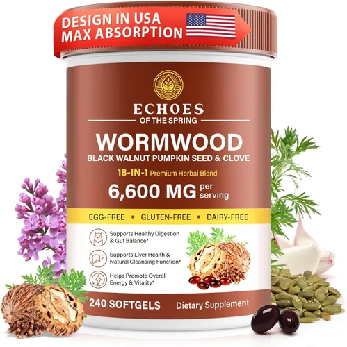 Limpieza de clavo de nogal negro de ajenjo para humanos – Fórmula de apoyo digestivo y salud intestinal 18 en 1, 6600 mg por porción, 240 cápsulas