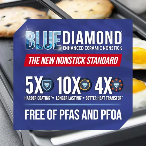 Miniatura 8 de Blue Diamond Plancha eléctrica extra grande de 20 x 10.5 pulgadas, superficie antiadherente de cerámica saludable, no tóxica sin PFAS, control