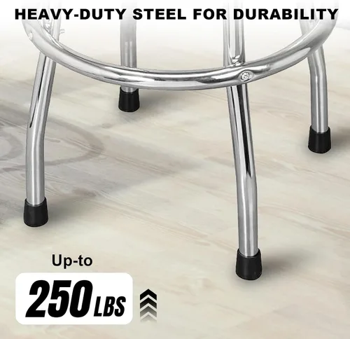Miniatura 7 de Torin ATRP6185B-1 Taburete giratorio de bar: Asiento acolchado para garaje/taller con patas cromadas, negro