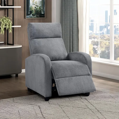 Miniatura 22 de Lexicon Sillón Reclinable de Pana con Respaldo Empujable Sillón Butaca Reclinable de Empuje hacia Atrás, Marco de Madera Sólida y Base de Metal