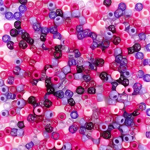Berry Medley Mix Pony Beads, fabricado en los Estados Unidos, 0.236 x 0.354 in, tonos rosas y morados de cuentas de plástico de color para